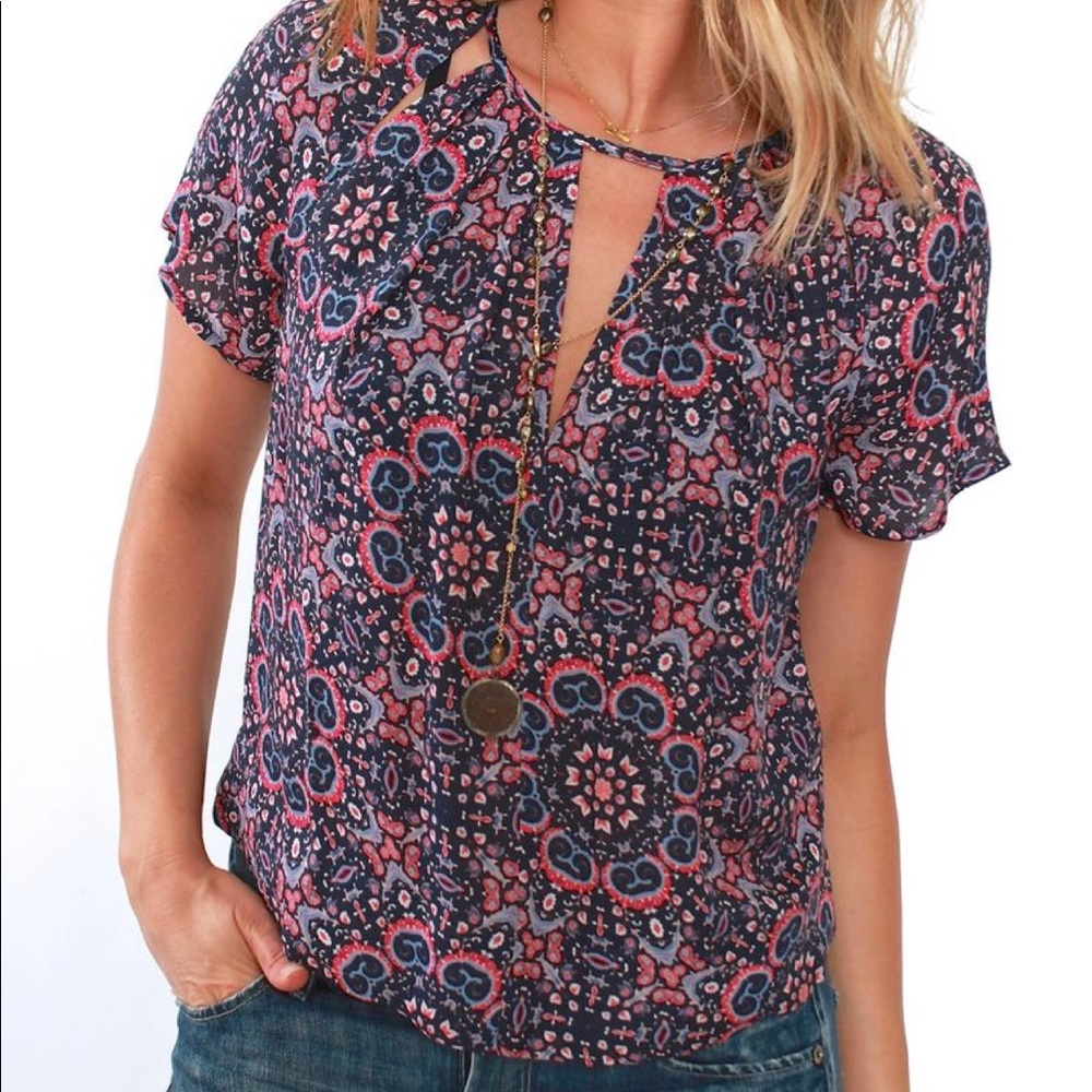 Ella Moss Printed Cutout Blouse